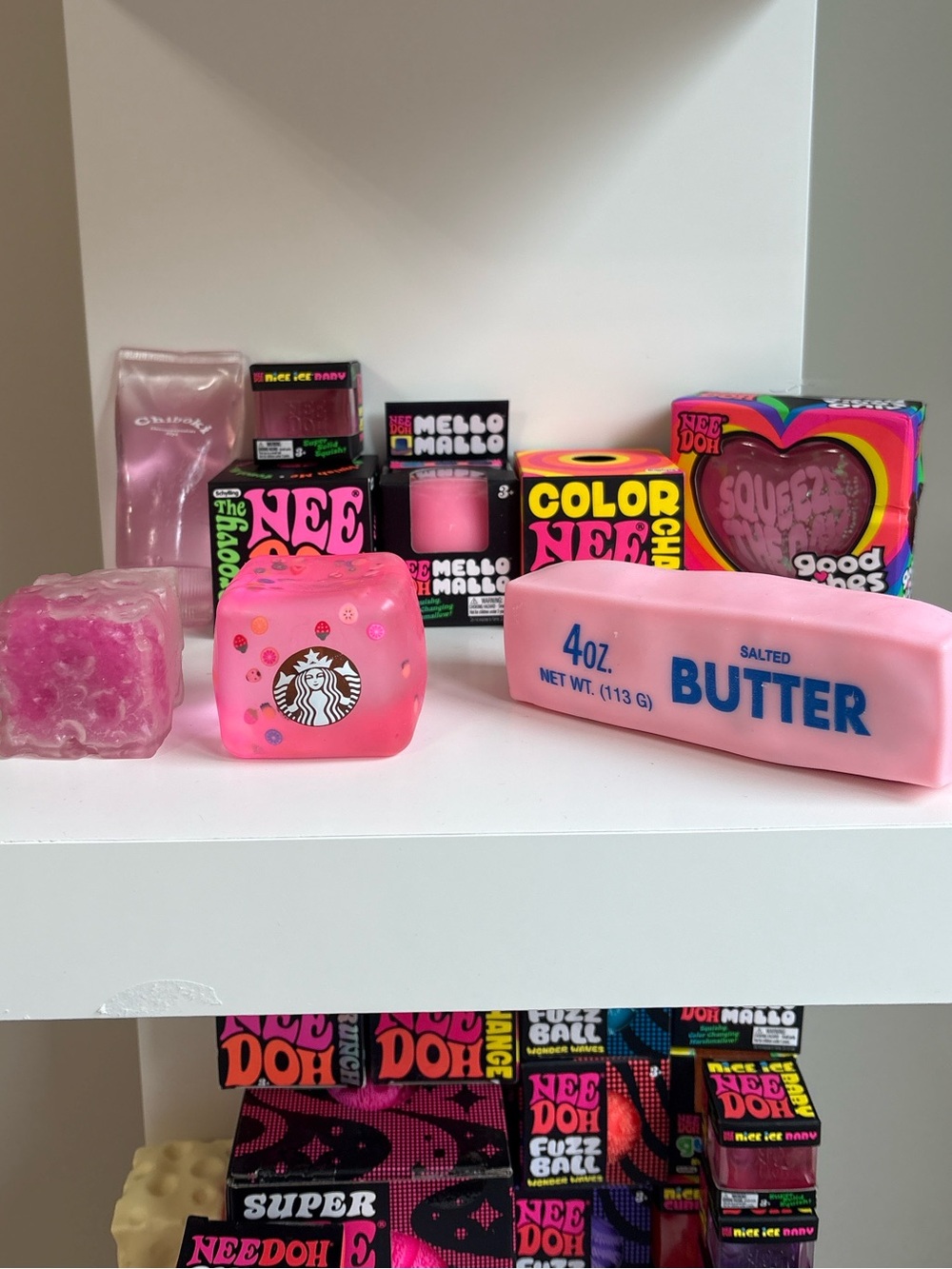 Pink lovers squish Toothpaste squish,5 Pink Needoh, Crunchy butter, slushycheese